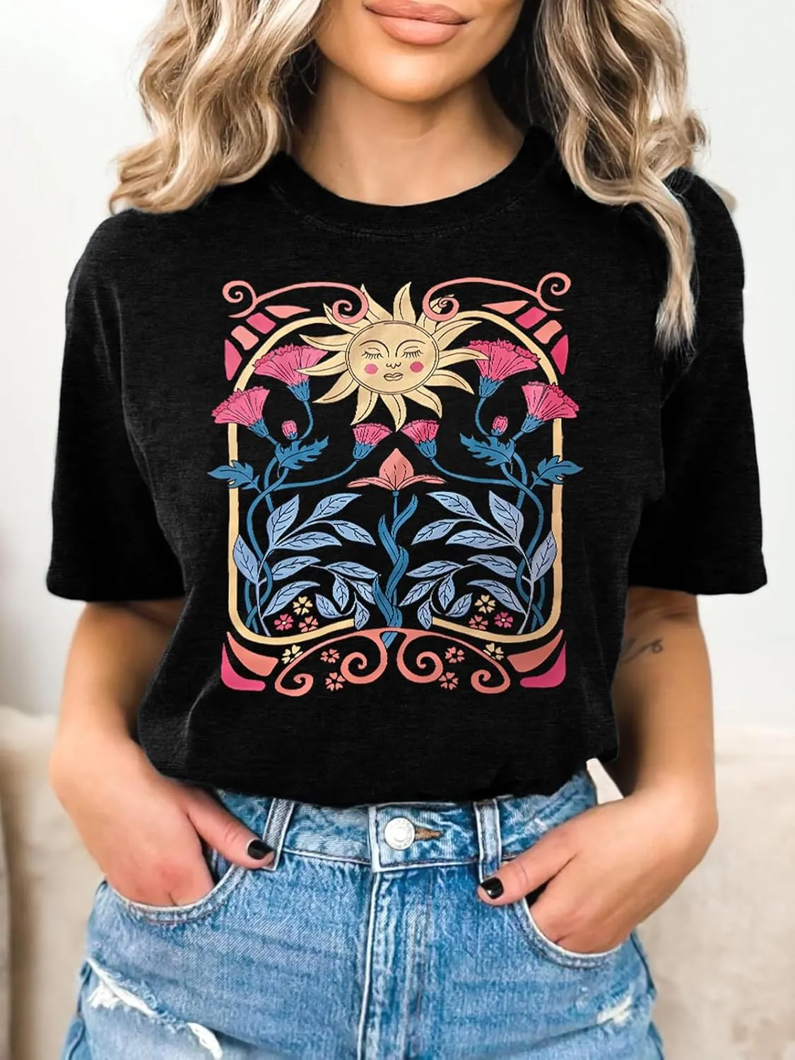 Womens Flower T Shirt Vintage Wildflowers Printed Graphic Tee Casual Botanical Short Sleeve
