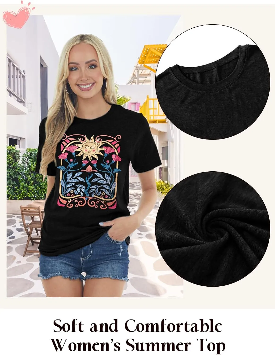 Womens Flower T Shirt Vintage Wildflowers Printed Graphic Tee Casual Botanical Short Sleeve