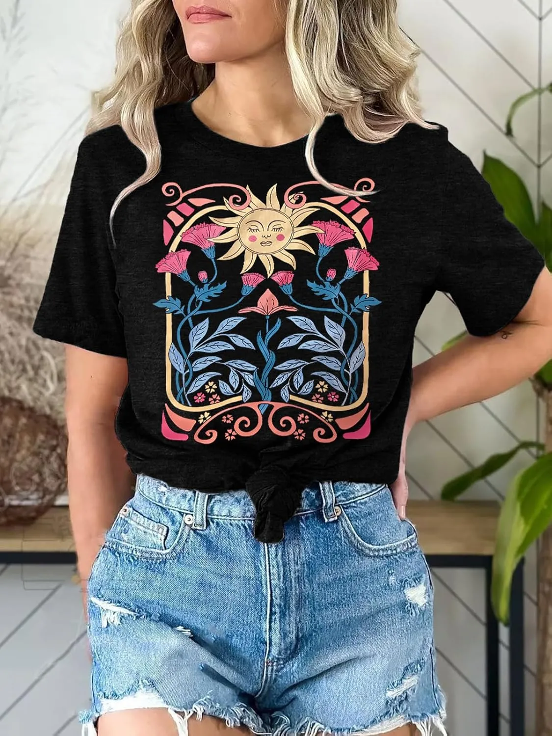 Womens Flower T Shirt Vintage Wildflowers Printed Graphic Tee Casual Botanical Short Sleeve