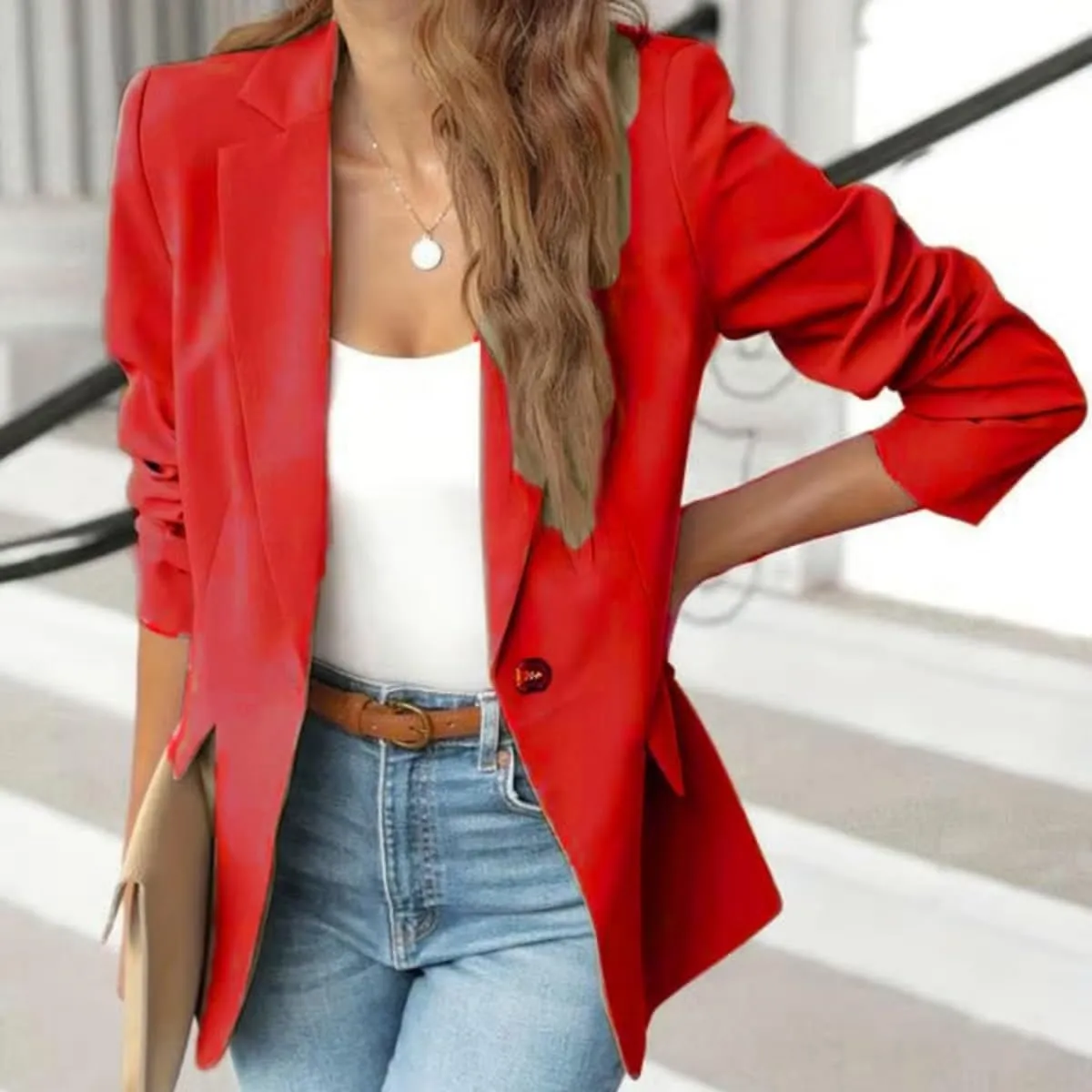 Women's Minimalist Solid Button Lapel Collar Blazer, Jackets for Women Trendy, Business Casual Outfits for Women