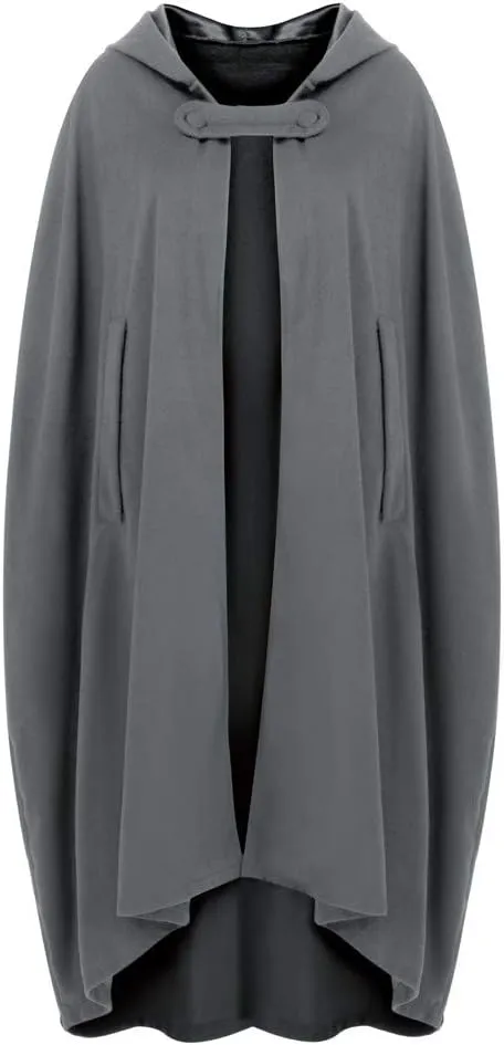 XUNRYAN Womens Cloak Wool Blend Cape Coat Hooded Cloak Maxi Long Cardigans Open Front Poncho Outwear Halloween Costume