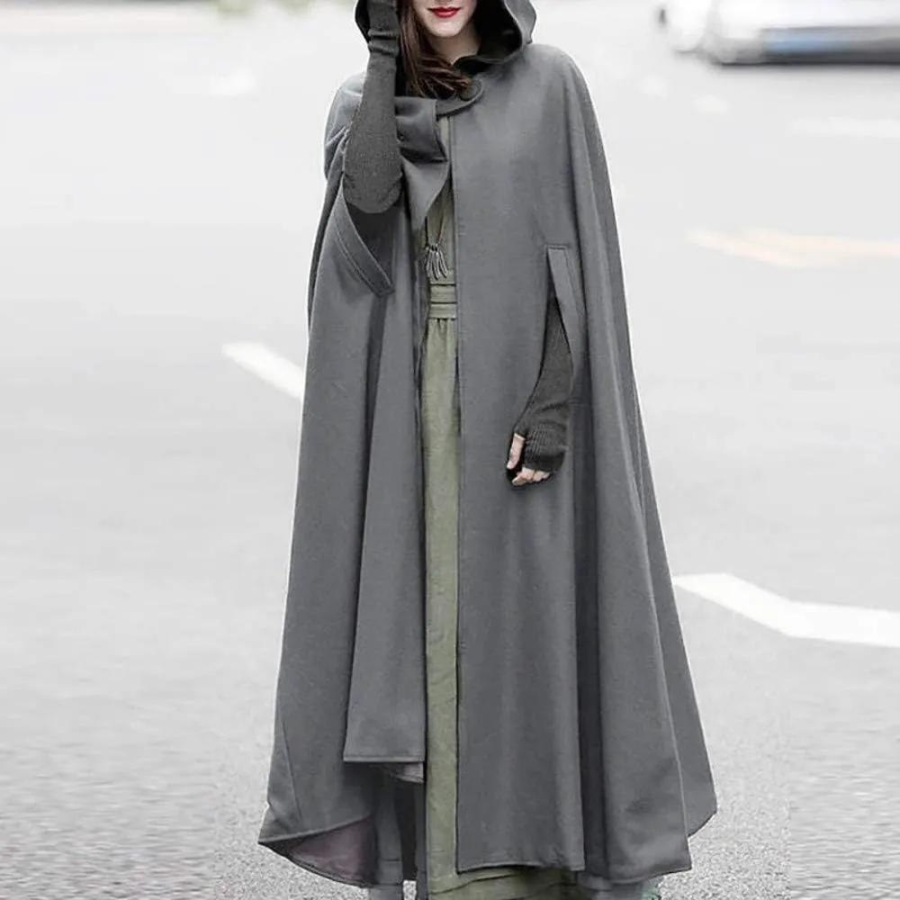 XUNRYAN Womens Cloak Wool Blend Cape Coat Hooded Cloak Maxi Long Cardigans Open Front Poncho Outwear Halloween Costume