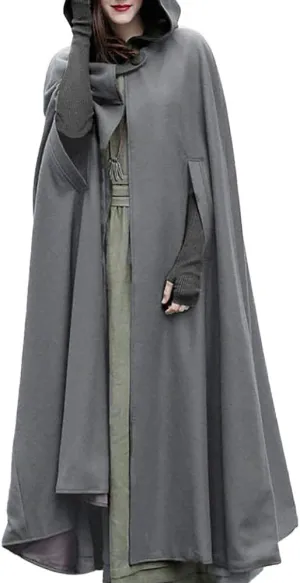 XUNRYAN Womens Cloak Wool Blend Cape Coat Hooded Cloak Maxi Long Cardigans Open Front Poncho Outwear Halloween Costume