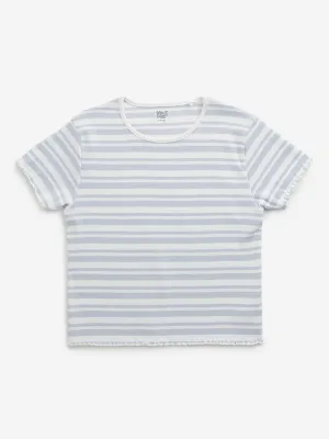 Y&F Kids Blue Stripe Printed T-Shirt
