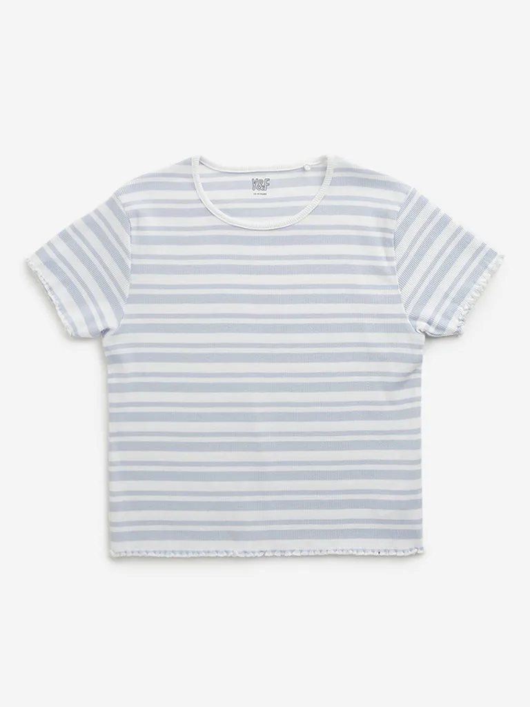 Y&F Kids Blue Stripe Printed T-Shirt