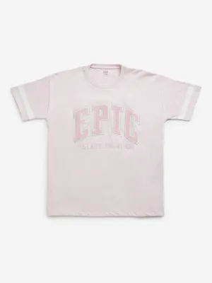 Y&F Kids Pink Text Embroidered T-Shirt