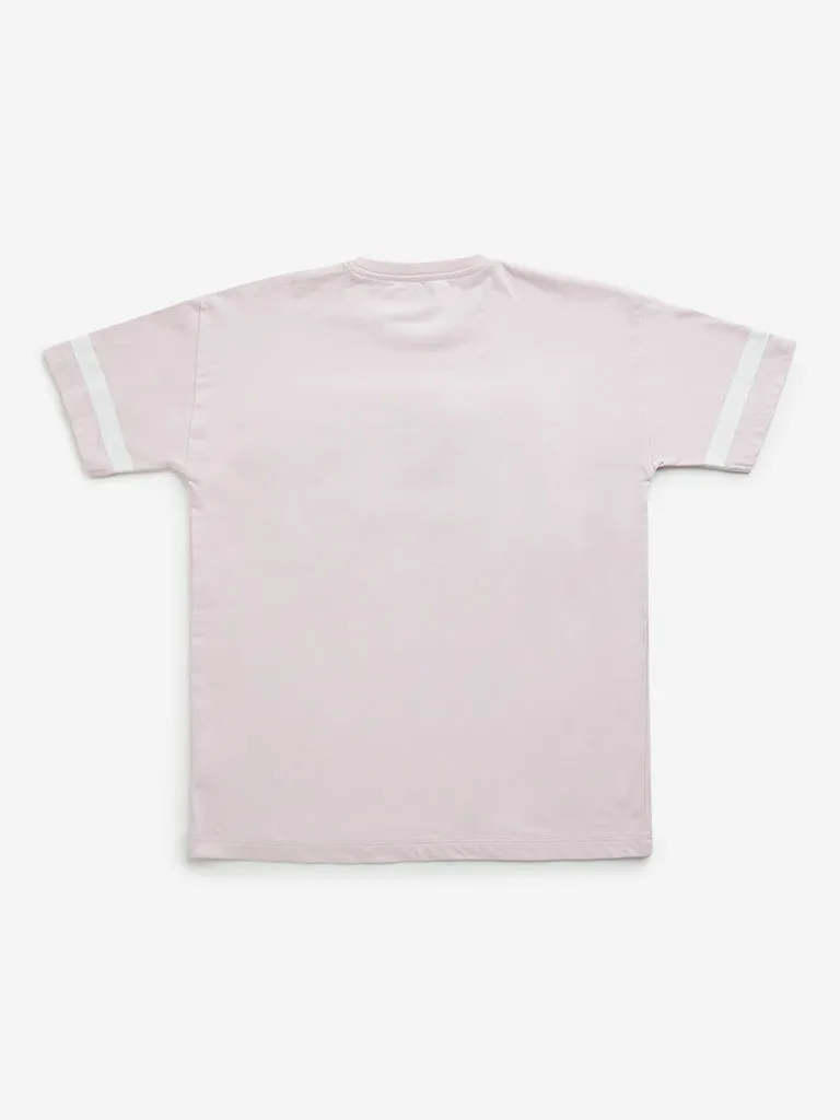 Y&F Kids Pink Text Embroidered T-Shirt