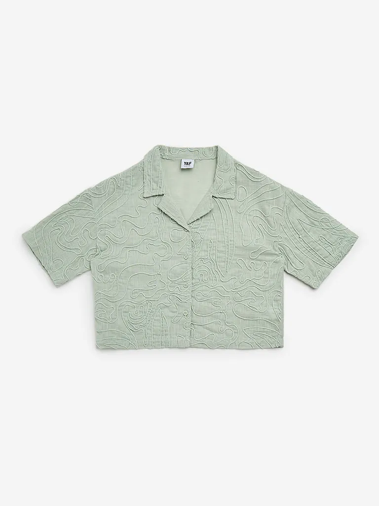 Y&F Kids Sage Embroidered Cotton Crop Shirt