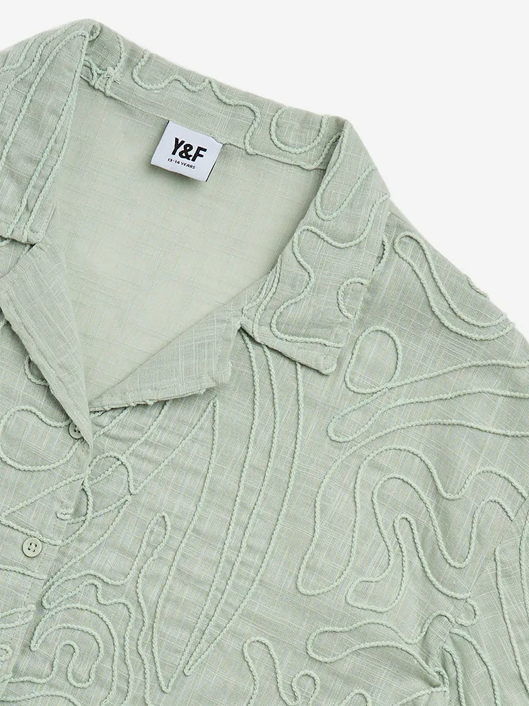 Y&F Kids Sage Embroidered Cotton Crop Shirt
