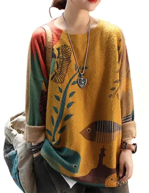 YESNO Women Christmas Sweater Graphic Printed Oversized Pullover Sweaters Casual Loose Knit Tops L S01 CR19