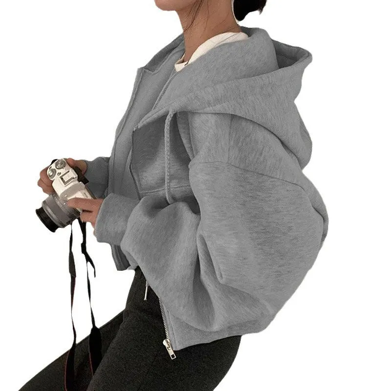 Zipper Hooded Short Jacket