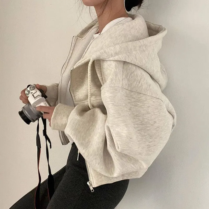 Zipper Hooded Short Jacket
